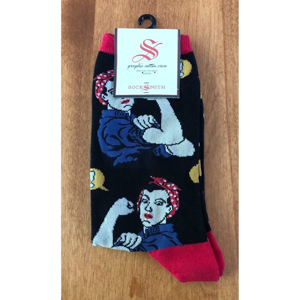 SockSmith Womens Graphic Cotton Crew Socks Rosie the Riveter We Can Do It NEW